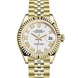 replika Rolex Lady-Datejust Oyster 28 mm gult guld Hvid urskive M279178-0030