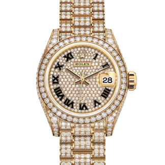 replika Rolex Lady-Datejust Oyster 28 mm gult guld og diamanter Diamantbelagt urskive M279458RBR-0001