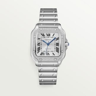replika Santos de Cartier ur Medium model automatisk stål diamanter CRW4SA0005